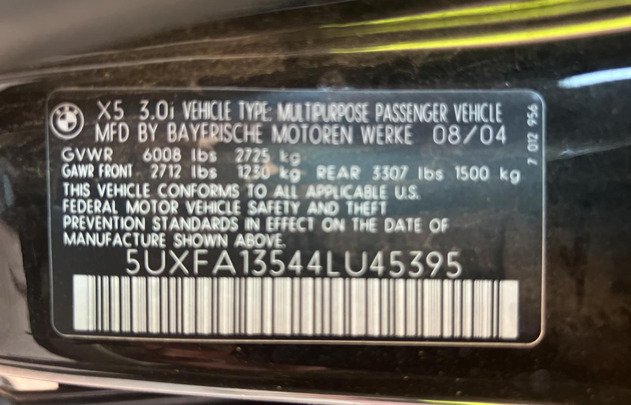 Photo 10 from auction – 2004 BMW X5 3.0I with VIN 5UXFA13544LU45395