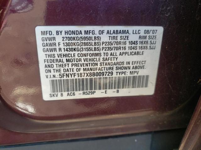 Photo 10 from auction – 2008 HONDA PILOT EXL with VIN 5FNYF187X8B009729