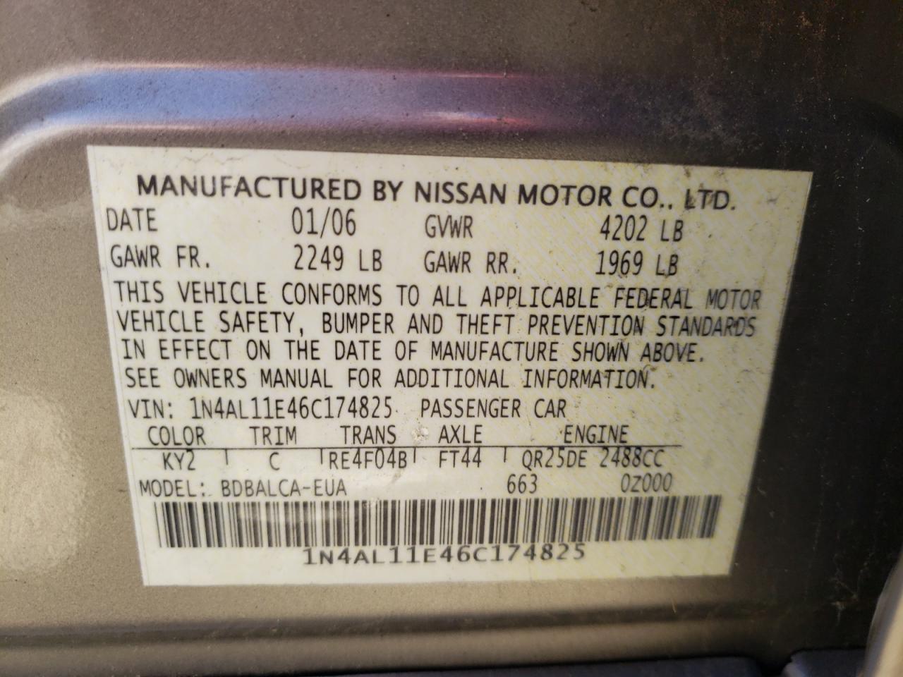 Photo 10 from auction – 2006 NISSAN ALTIMA S with VIN 1N4AL11E46C174825