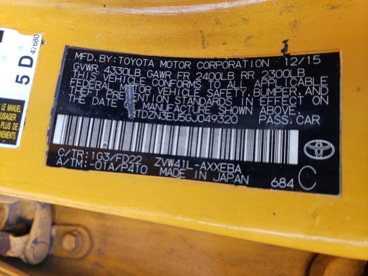Photo 10 from auction – 2016 TOYOTA PRIUS V with VIN JTDZN3EU5GJ049320