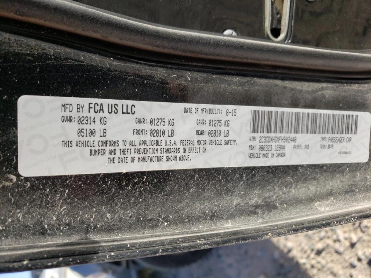 Photo 20 from auction – 2015 DODGE CHARGER SX with VIN 2C3CDXHGXFH902448