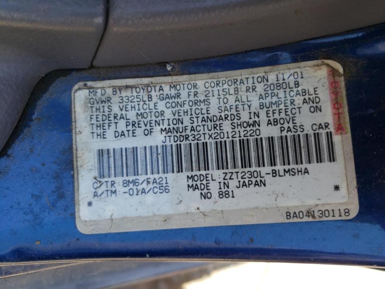 Photo 10 from auction – 2002 TOYOTA CELICA GT with VIN JTDDR32TX20121220