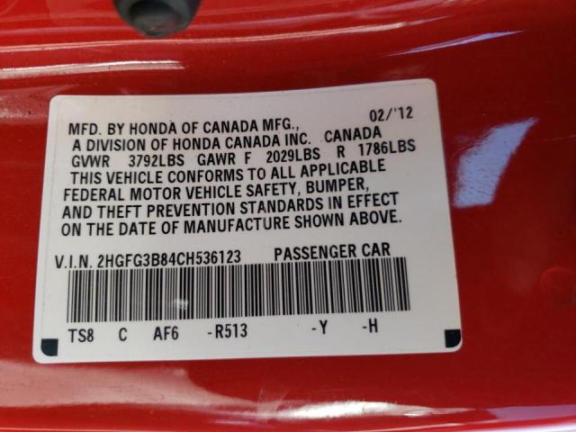 Photo 10 from auction – 2012 HONDA CIVIC EX with VIN 2HGFG3B84CH536123