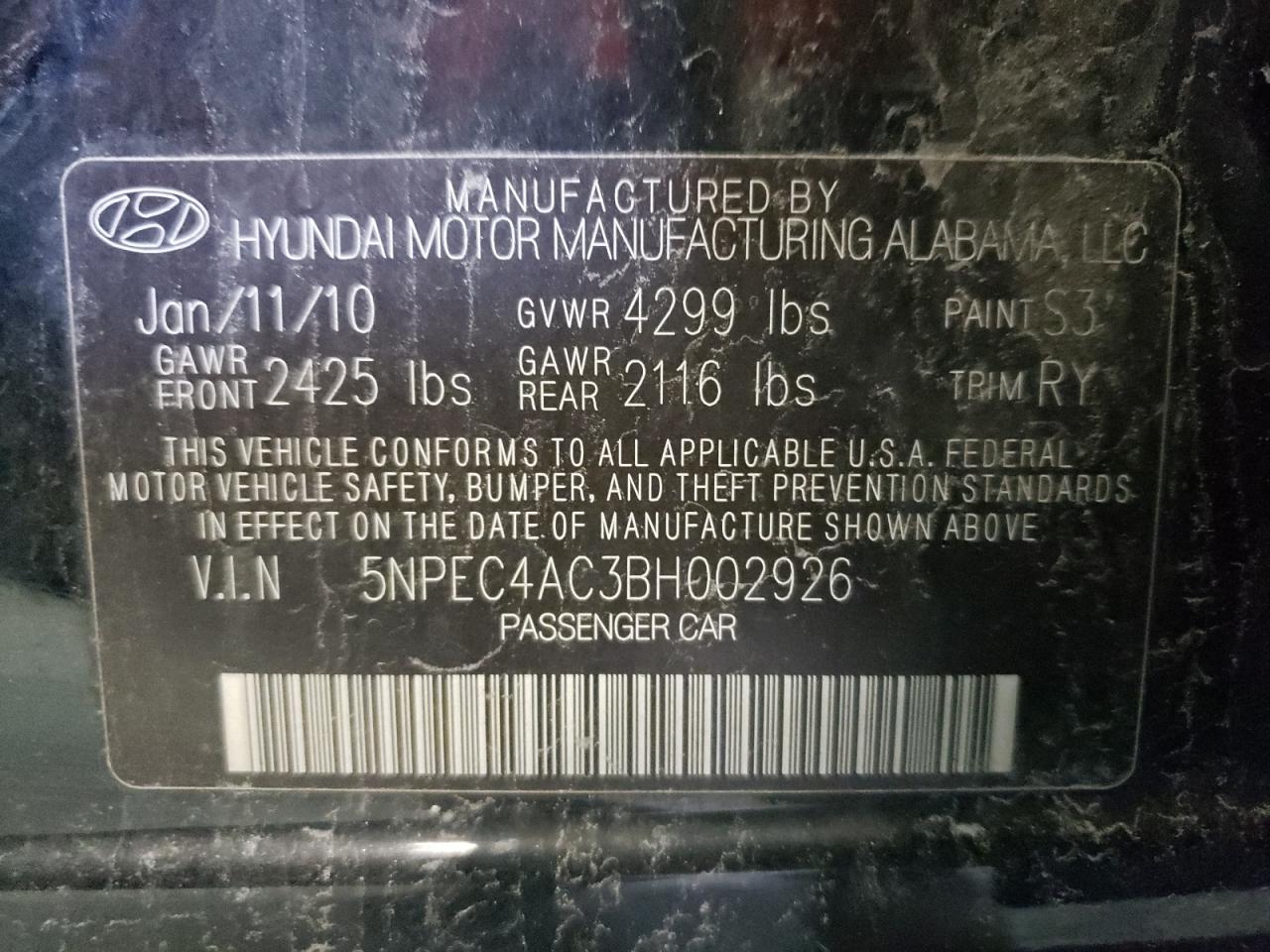 Zdjęcie 10 z aukcji – 2011 HYUNDAI SONATA SE z VIN 5NPEC4AC3BH002926