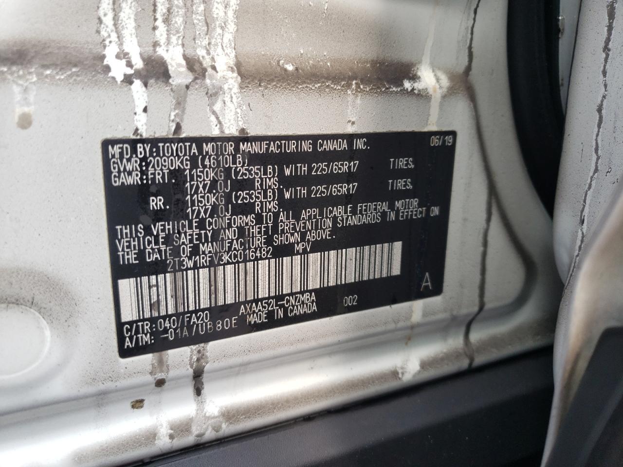 Photo 10 from auction – 2019 TOYOTA RAV4 XLE with VIN 2T3W1RFV3KC016482