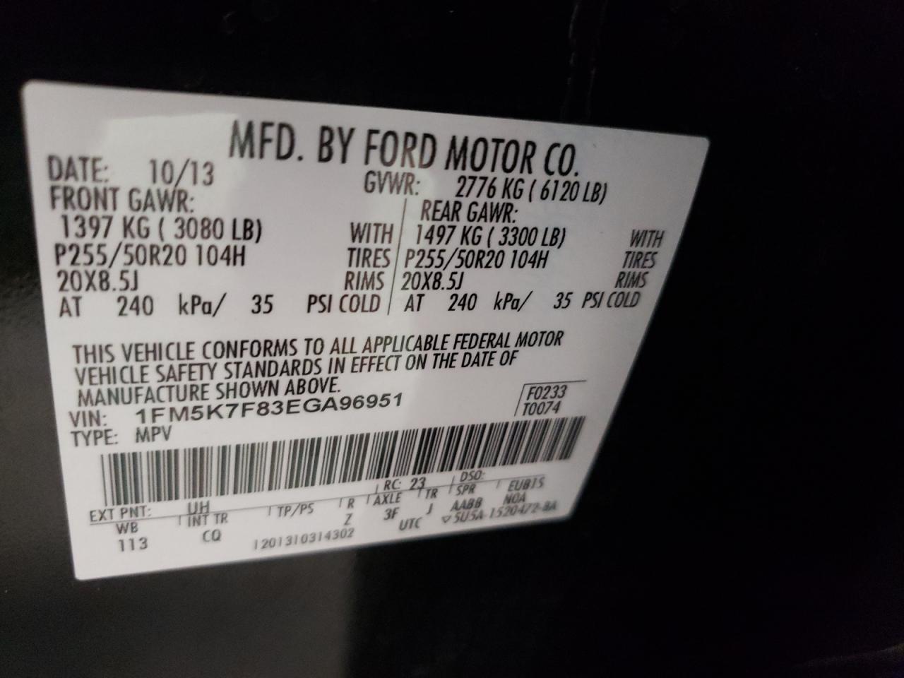 Photo 10 from auction – 2014 FORD EXPLORER L with VIN 1FM5K7F83EGA96951