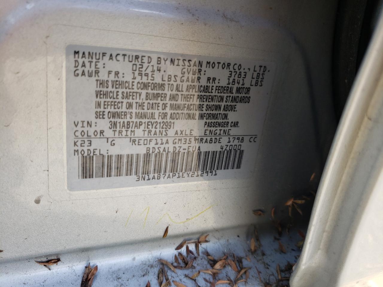 Photo 10 from auction – 2014 NISSAN SENTRA S with VIN 3N1AB7AP1EY212991