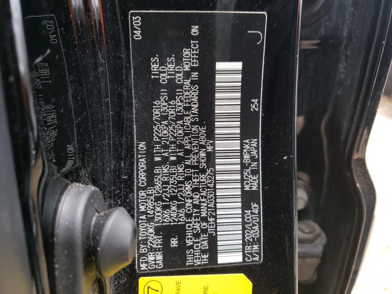 Photo 10 from auction – 2003 TOYOTA HIGHLANDER with VIN JTEHF21A030143275