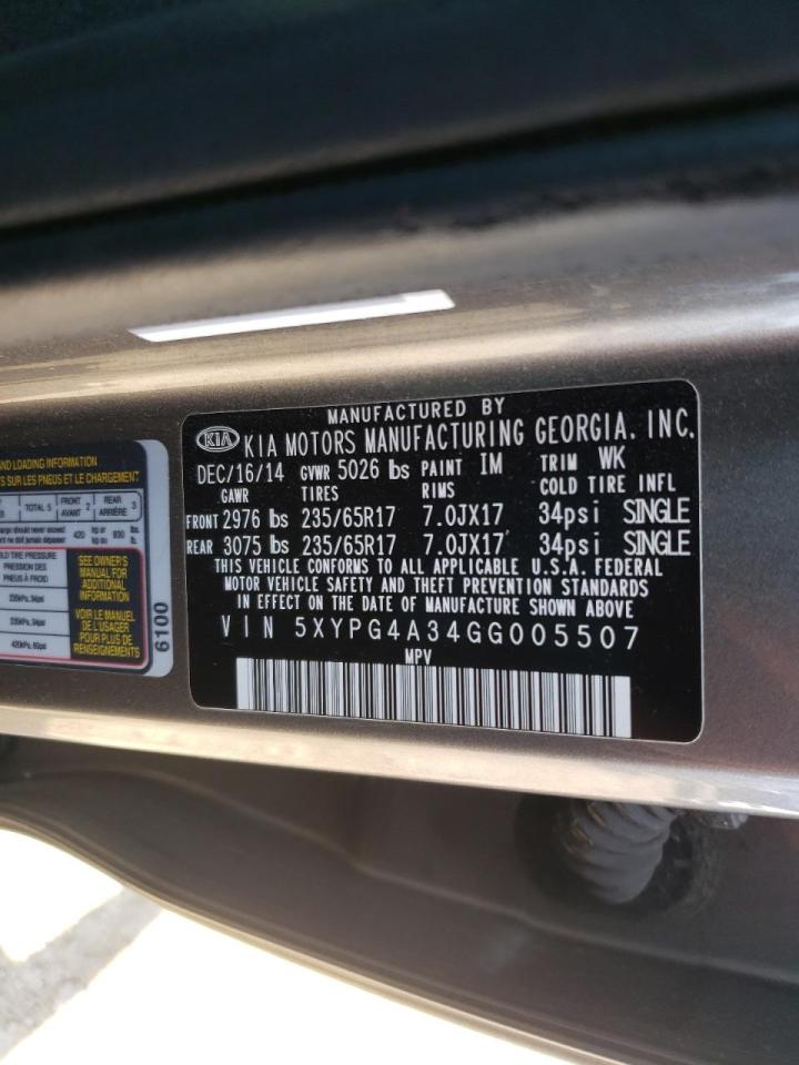 Photo 10 from auction – 2016 KIA SORENTO LX with VIN 5XYPG4A34GG005507