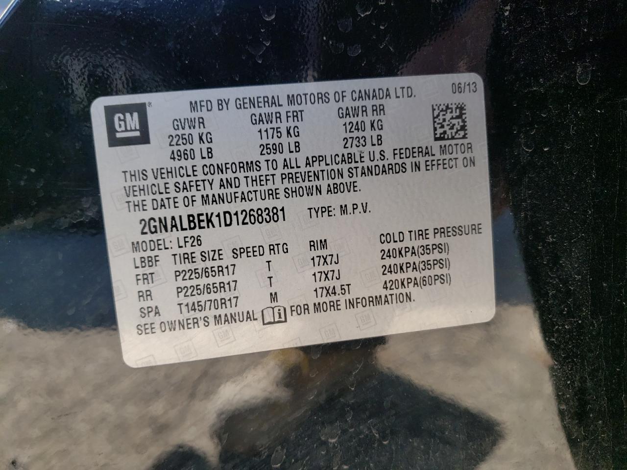 Photo 10 from auction – 2013 CHEVROLET EQUINOX LS with VIN 2GNALBEK1D1268381