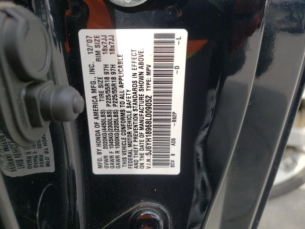 Photo 10 from auction – 2008 HONDA ELEMENT SC with VIN 5J6YH18968L009052