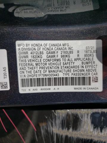 Photo 10 from auction – 2022 HONDA CIVIC EX with VIN 2HGFE1F79NH305443