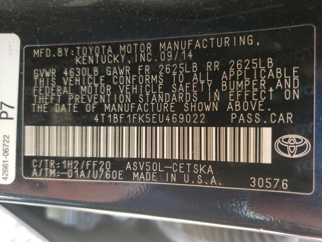 Photo 10 from auction – 2014 TOYOTA CAMRY L with VIN 4T1BF1FK5EU469022