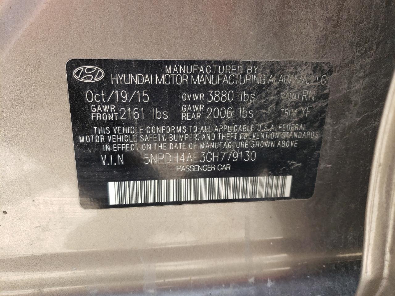 Photo 10 from auction – 2016 HYUNDAI ELANTRA SE with VIN 5NPDH4AE3GH779130
