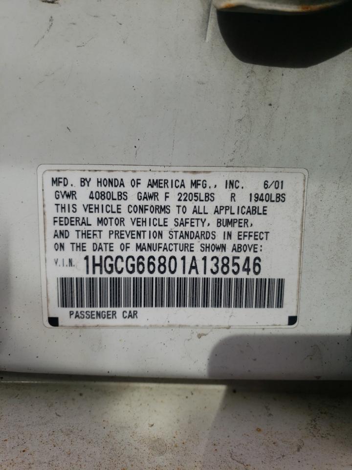 Photo 10 from auction – 2001 HONDA ACCORD EX with VIN 1HGCG66801A138546