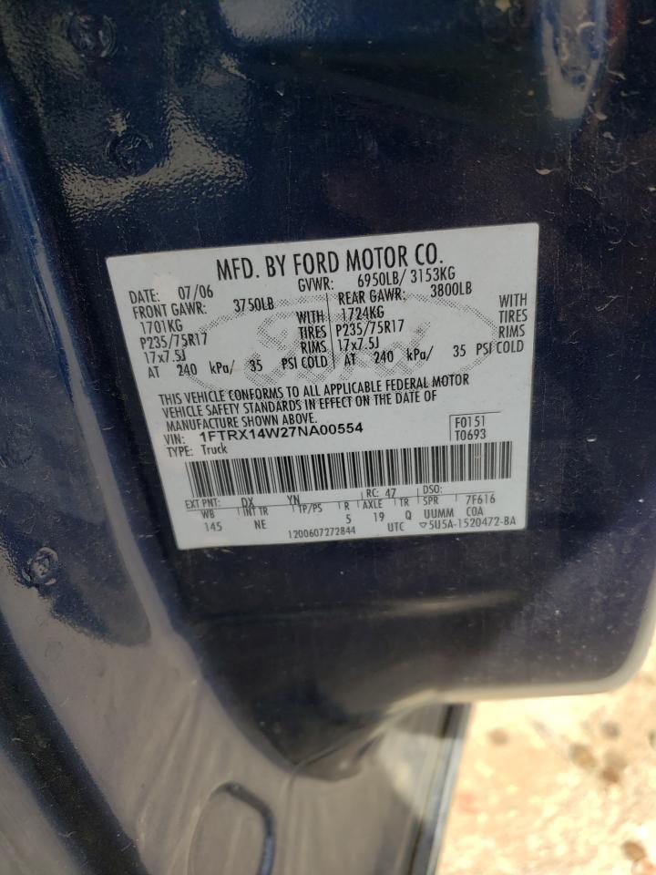 Photo 10 from auction – 2007 FORD F150 with VIN 1FTRX14W27NA00554