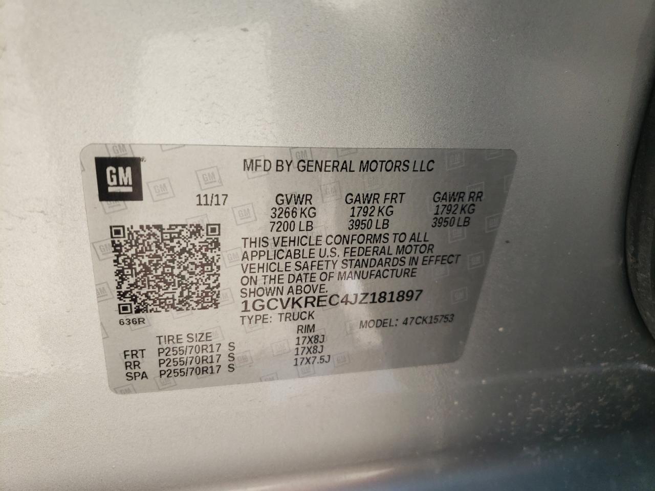 Photo 10 from auction – 2018 CHEVROLET SILVERADO with VIN 1GCVKREC4JZ181897