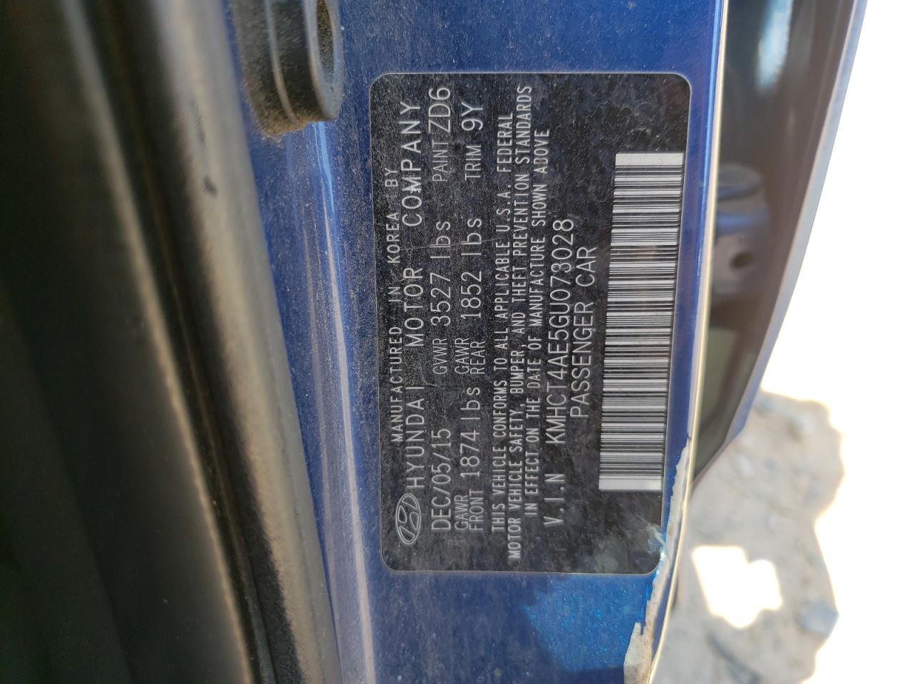 Photo 10 from auction – 2016 HYUNDAI ACCENT SE with VIN KMHCT4AE5GU073028