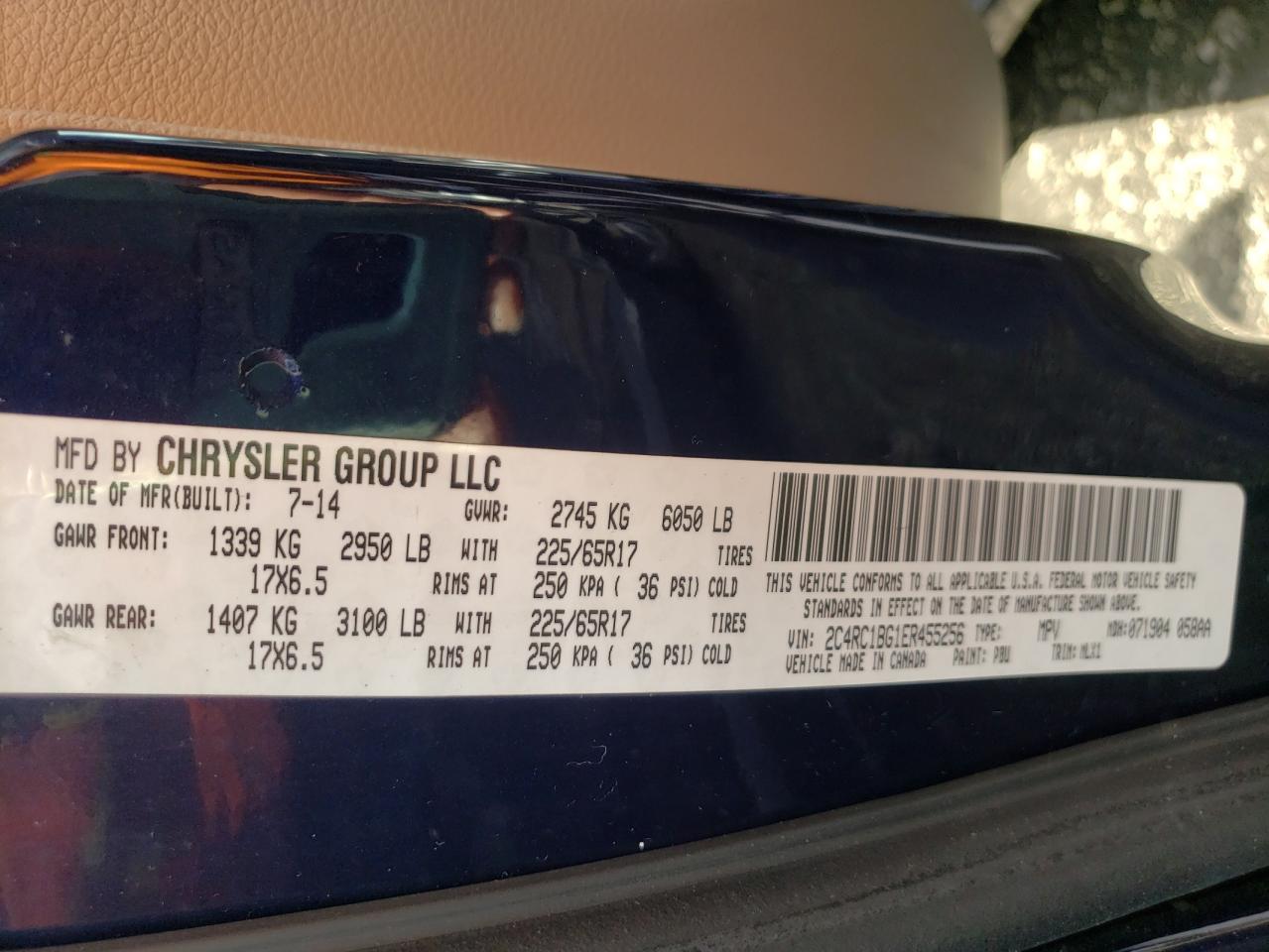Photo 10 from auction – 2014 CHRYSLER TOWN & COU with VIN 2C4RC1BG1ER455256