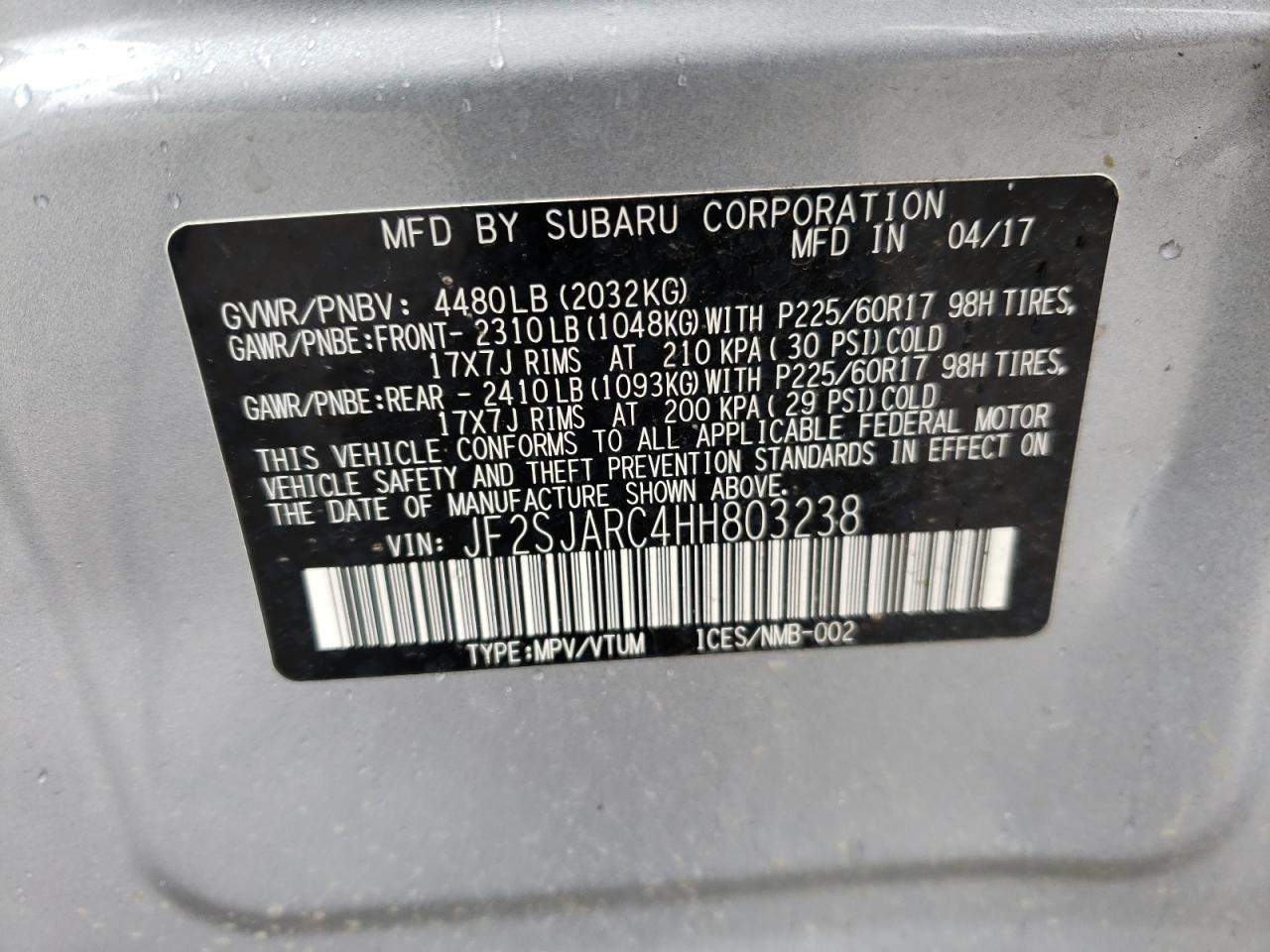 Photo 20 from auction – 2017 SUBARU FORESTER 2 with VIN JF2SJARC4HH803238
