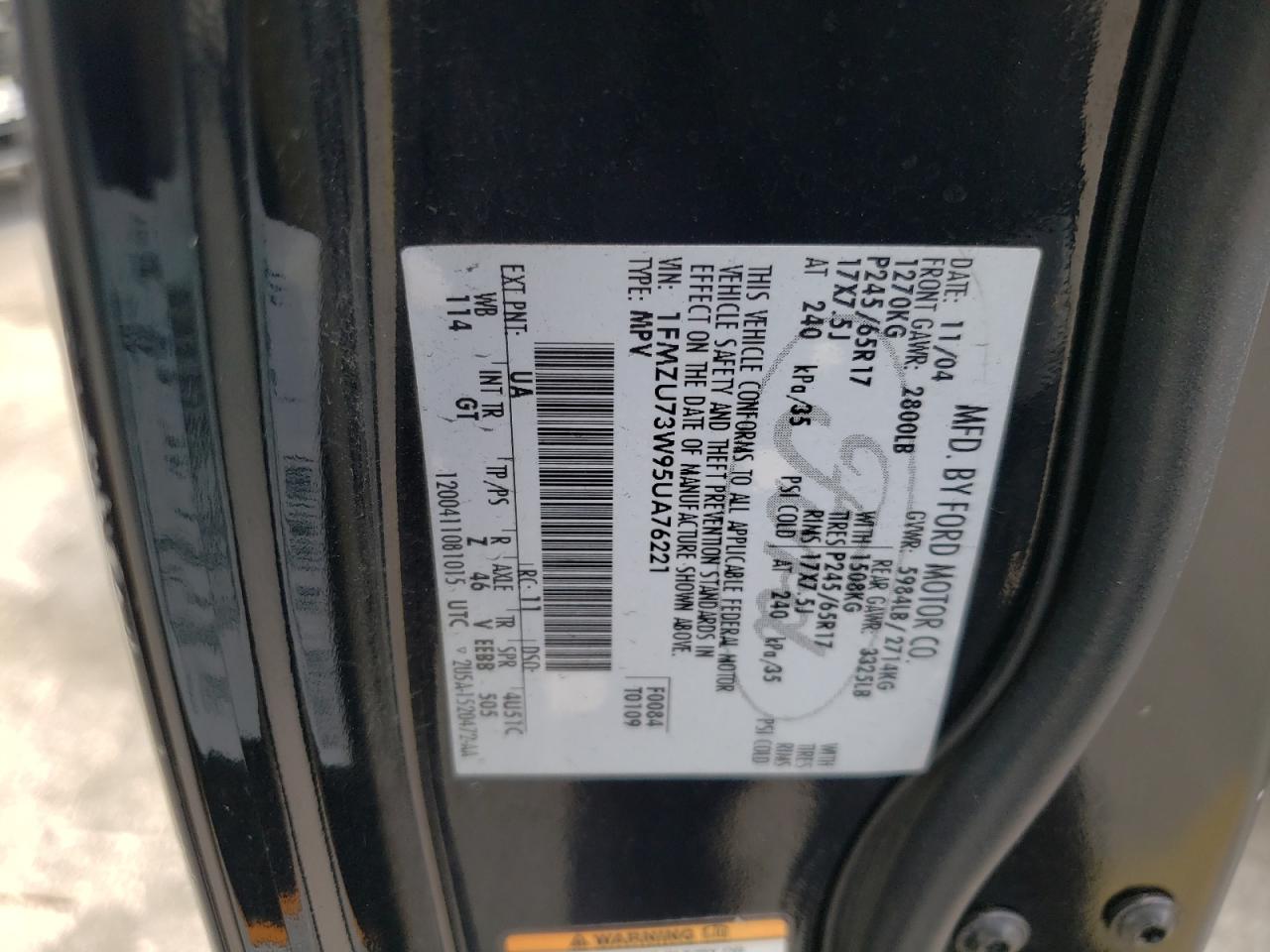 Photo 10 from auction – 2005 FORD EXPLORER X with VIN 1FMZU73W95UA76221