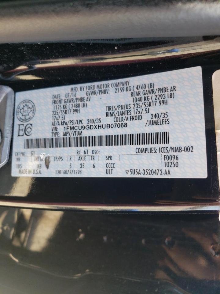 Photo 10 from auction – 2017 FORD ESCAPE SE with VIN 1FMCU9GDXHUB07068