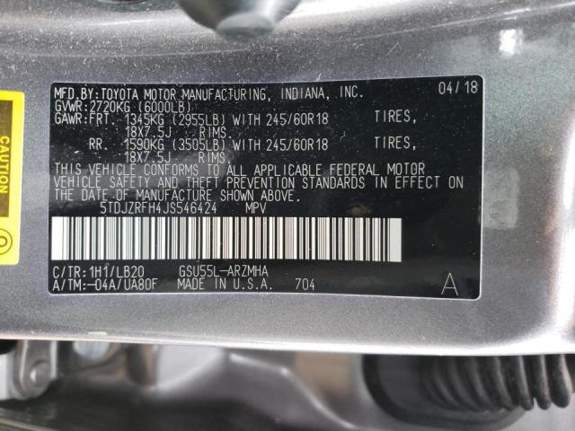 Photo 10 from auction – 2018 TOYOTA HIGHLANDER with VIN 5TDJZRFH4JS546424