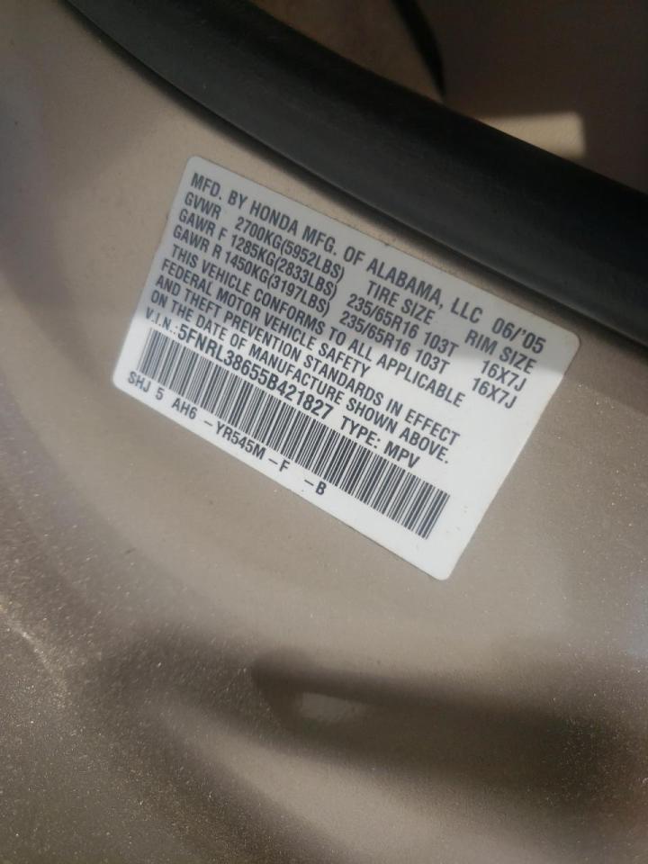 Photo 10 from auction – 2005 HONDA ODYSSEY EX with VIN 5FNRL38655B421827