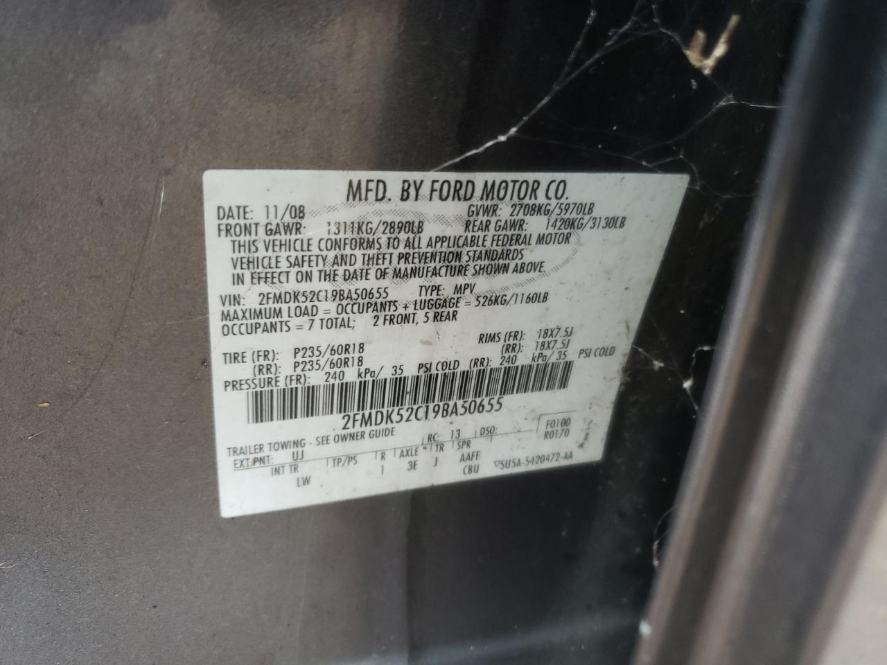 Photo 10 from auction – 2009 FORD FLEX SEL with VIN 2FMDK52C19BA50655