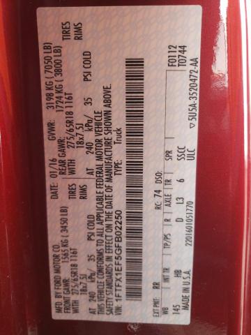 Photo 10 from auction – 2016 FORD F150 SUPER with VIN 1FTFX1EF5GFB02250