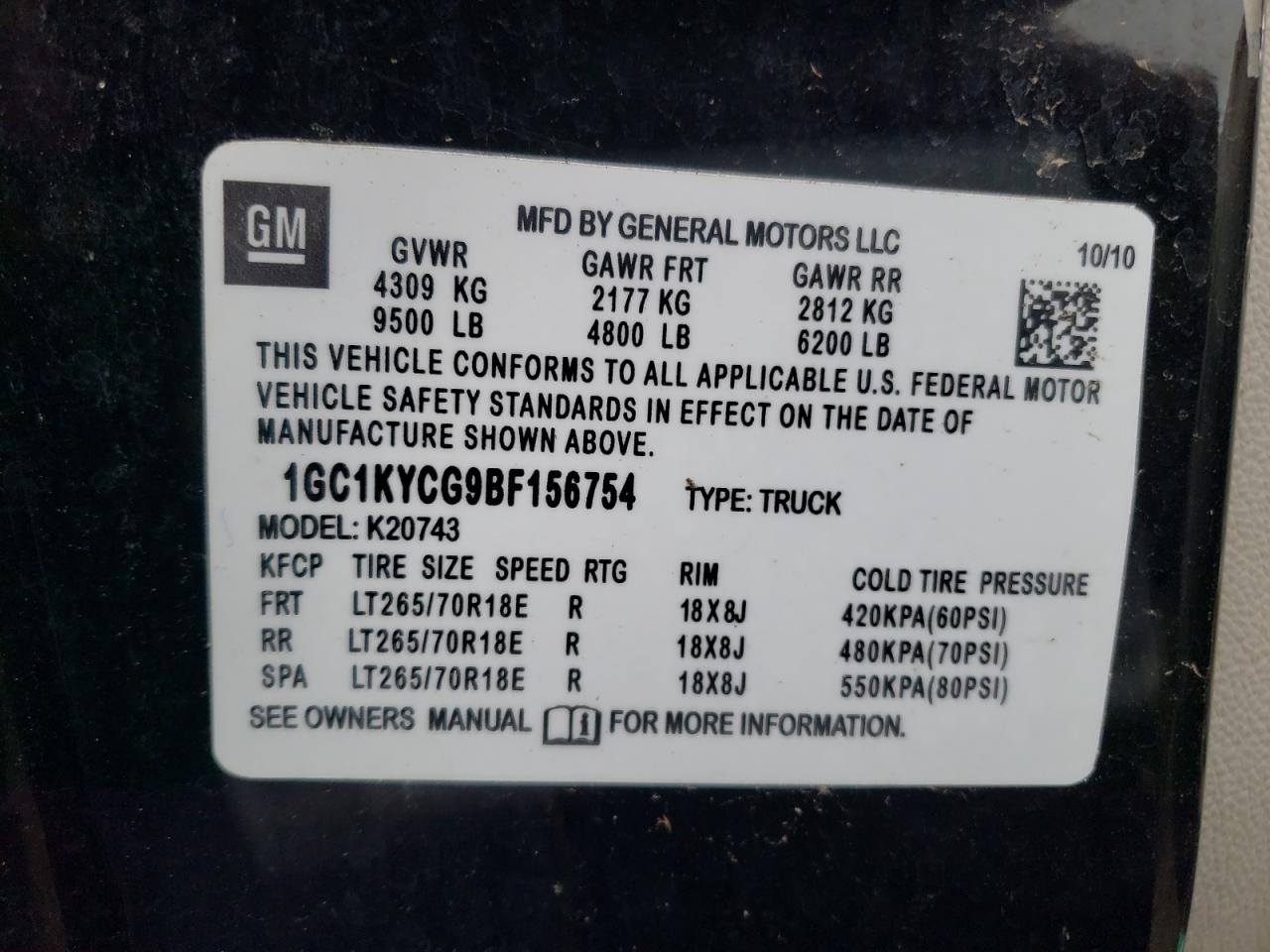 Photo 10 from auction – 2011 CHEVROLET 2500 with VIN 1GC1KYCG9BF156754