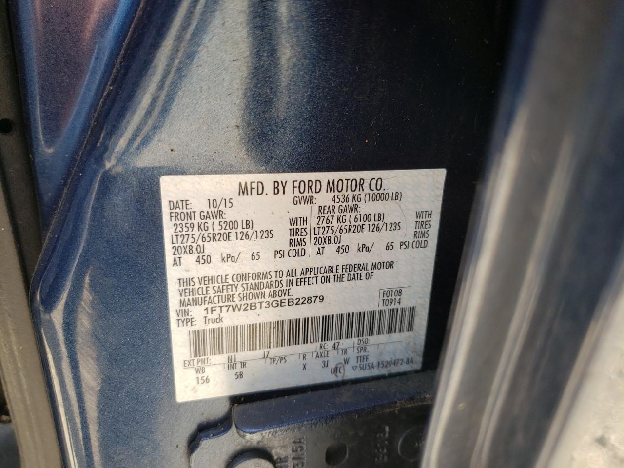 Photo 10 from auction – 2016 FORD F250 SUPER with VIN 1FT7W2BT3GEB22879