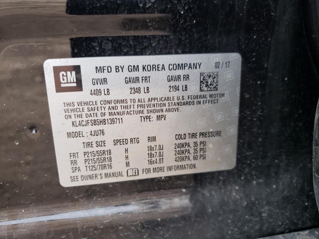 Photo 10 from auction – 2017 BUICK ENCORE PRE with VIN KL4CJFSB5HB139711