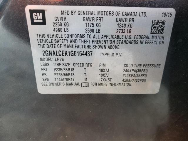 Photo 10 from auction – 2016 CHEVROLET EQUINOX LT with VIN 2GNALCEK1G6164437