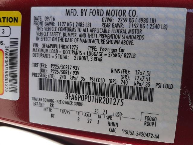 Photo 10 from auction – 2017 FORD FUSION SE with VIN 3FA6P0PU1HR201275