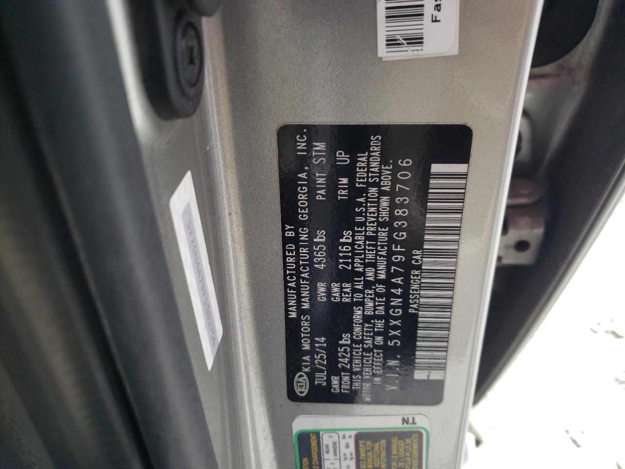Photo 10 from auction – 2015 KIA OPTIMA EX with VIN 5XXGN4A79FG383706