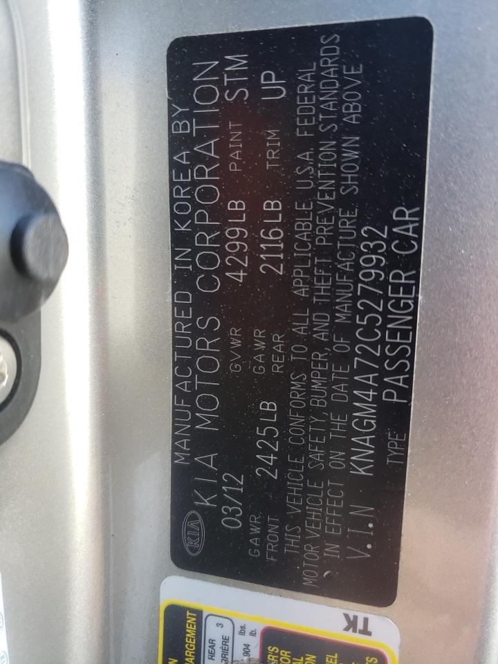 Photo 10 from auction – 2012 KIA OPTIMA with VIN KNAGM4A72C5279932