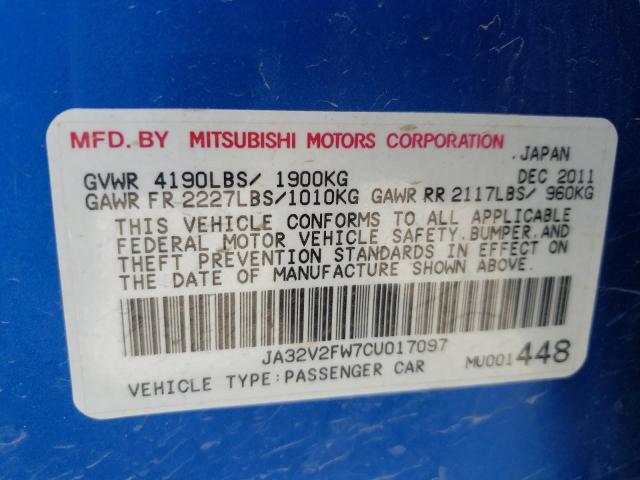 Photo 10 from auction – 2012 MITSUBISHI LANCER SE with VIN JA32V2FW7CU017097