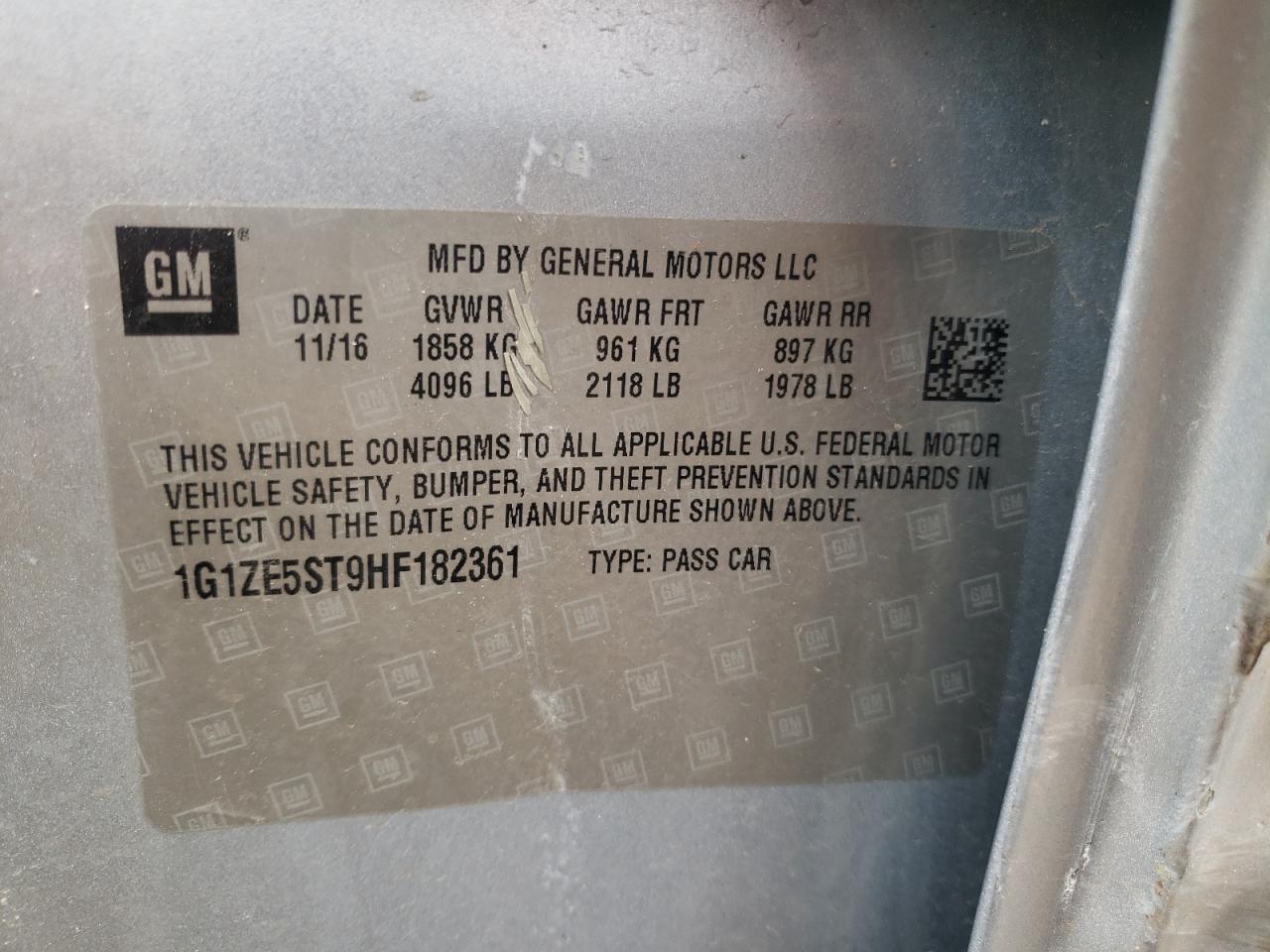 Photo 10 from auction – 2017 CHEVROLET MALIBU LT with VIN 1G1ZE5ST9HF182361