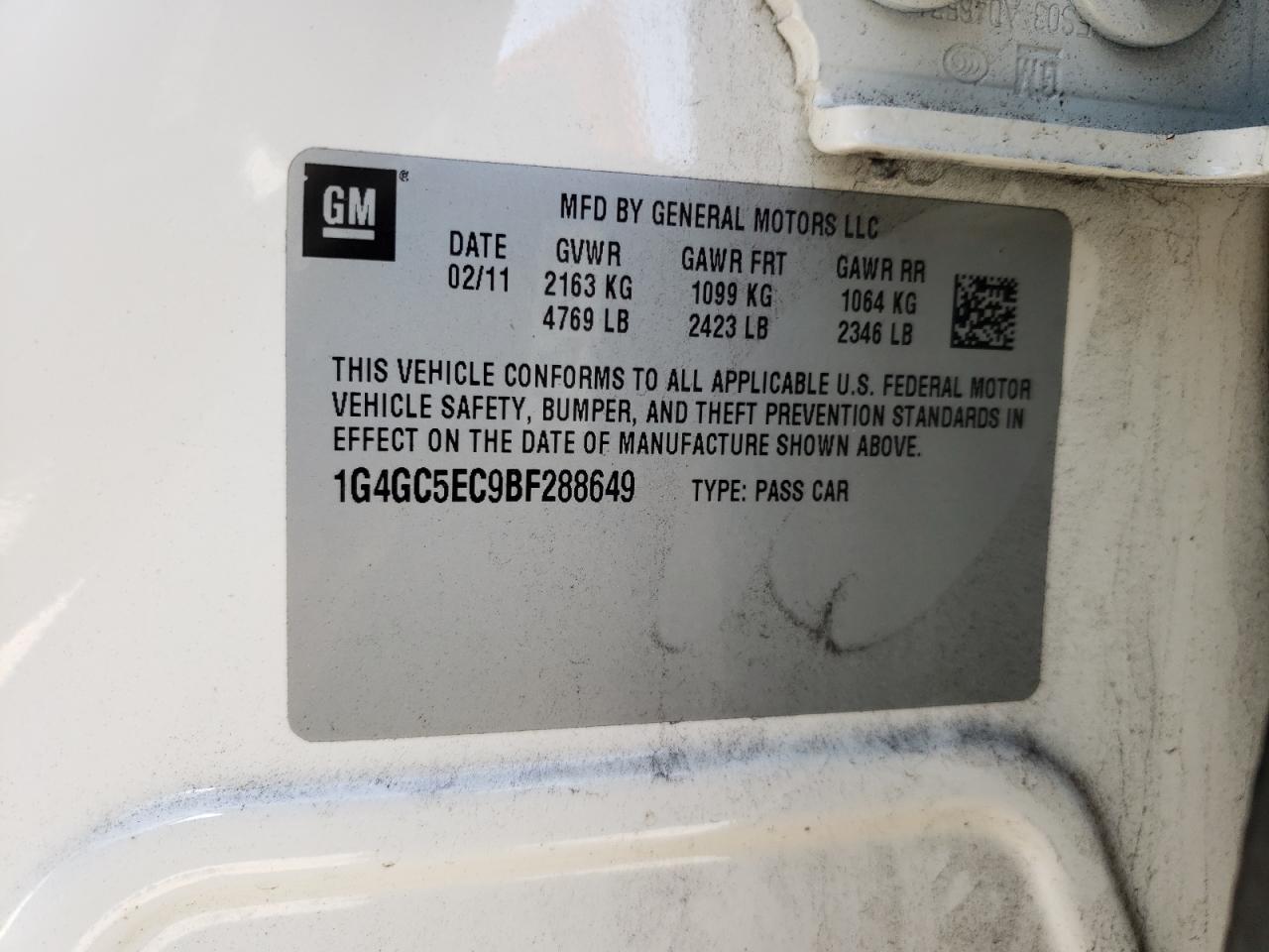 Photo 10 from auction – 2011 BUICK LACROSSE C with VIN 1G4GC5EC9BF288649