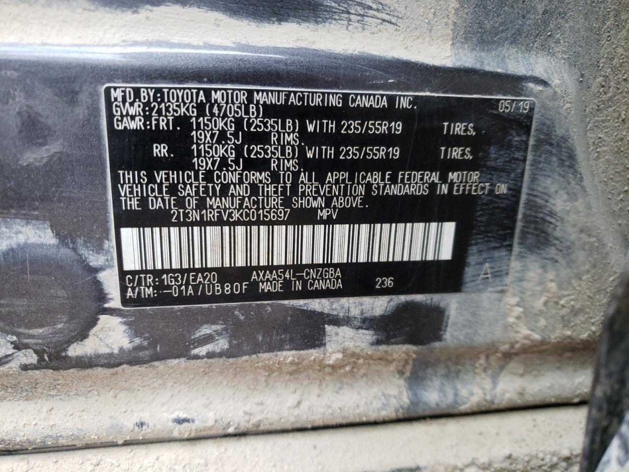 Photo 10 from auction – 2019 TOYOTA RAV4 LIMIT with VIN 2T3N1RFV3KC015697