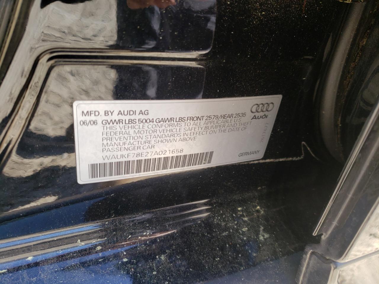 Photo 10 from auction – 2007 AUDI A4 2.0T AV with VIN WAUKF78E27A021658