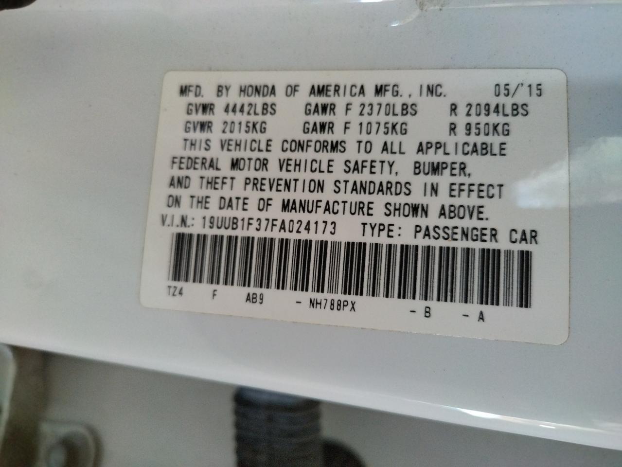 Photo 10 from auction – 2015 ACURA TLX with VIN 19UUB1F37FA024173