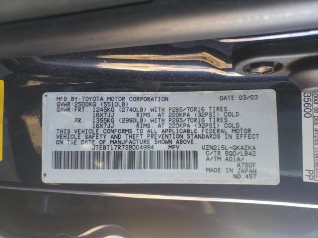 Photo 10 from auction – 2003 TOYOTA 4RUNNER LI with VIN JTEBT17R738004994