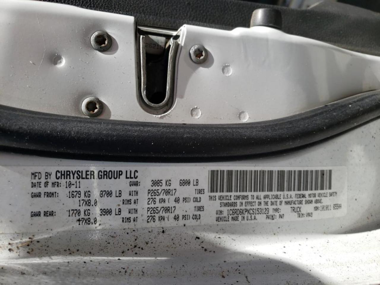 Photo 10 from auction – 2012 DODGE RAM 1500 S with VIN 1C6RD6KPXCS153123