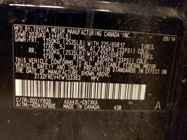 Photo 10 from auction – 2015 TOYOTA RAV4 LE with VIN 2T3ZFREV4FW133363