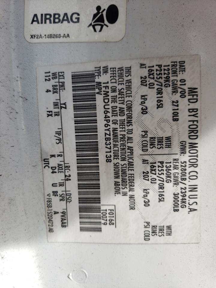 Photo 10 from auction – 2000 FORD EXPLORER E with VIN 1FMDU64P6YZB37138