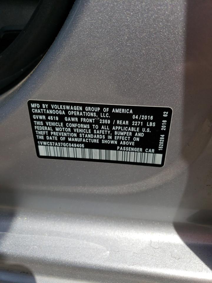 Photo 10 from auction – 2016 VOLKSWAGEN PASSAT SEL with VIN 1VWCS7A37GC049405