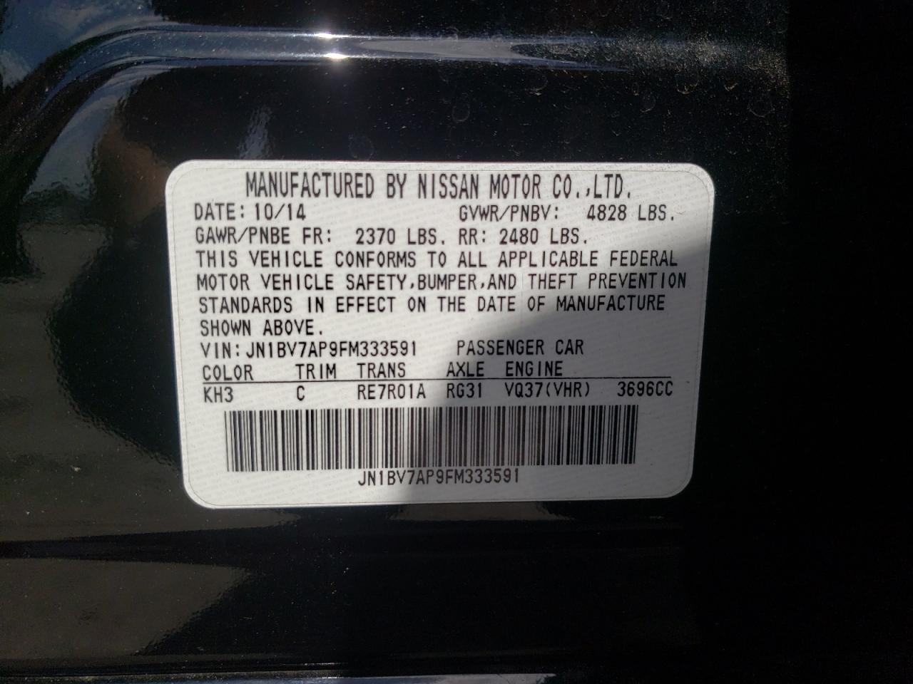 Photo 10 from auction – 2015 INFINITI Q50 BASE with VIN JN1BV7AP9FM333591