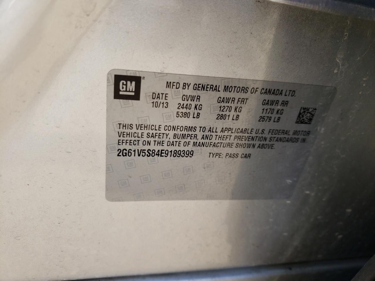 Photo 10 from auction – 2014 CADILLAC XTS VSPORT with VIN 2G61V5S84E9189399